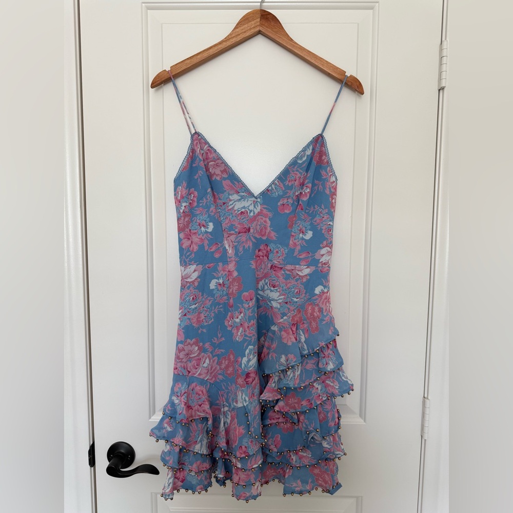La Maison Talulah Dance & Romance Floral Ruffle Mini Dress Blue Pink Small - Picture 6 of 6